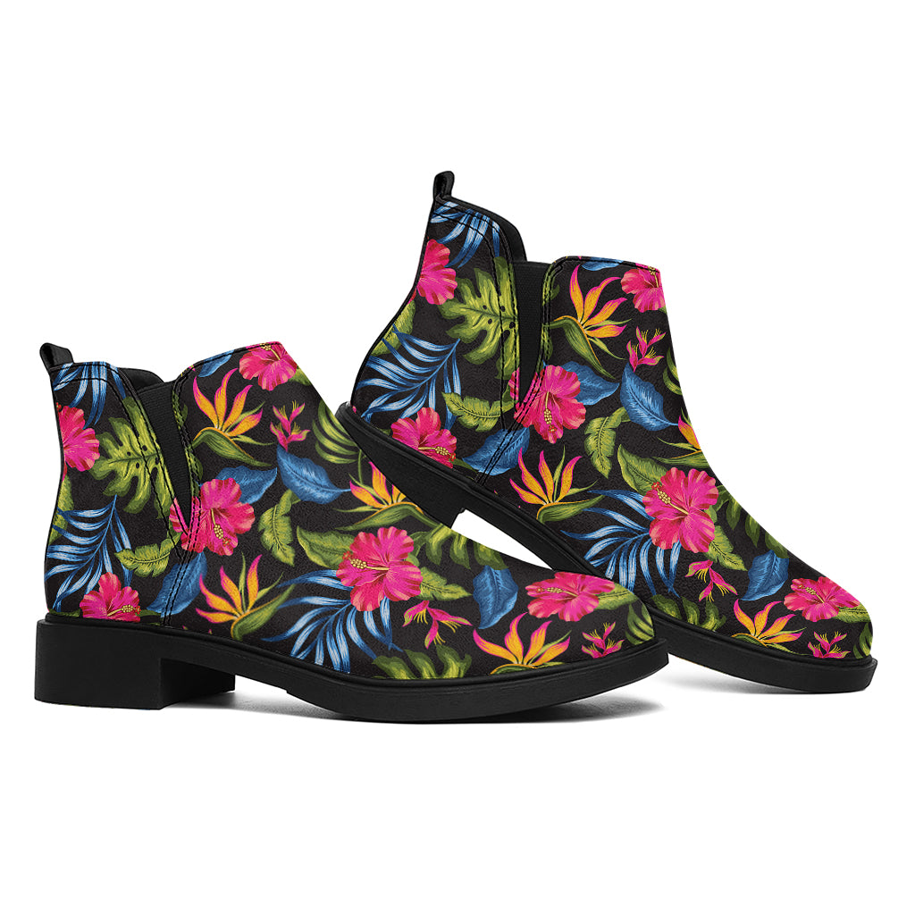 Tropical Bird Of Paradise Pattern Print Flat Ankle Boots