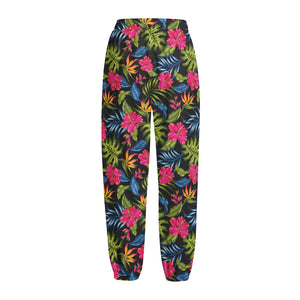 Tropical Bird Of Paradise Pattern Print Fleece Lined Knit Pants