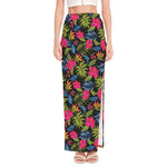 Tropical Bird Of Paradise Pattern Print High Slit Maxi Skirt