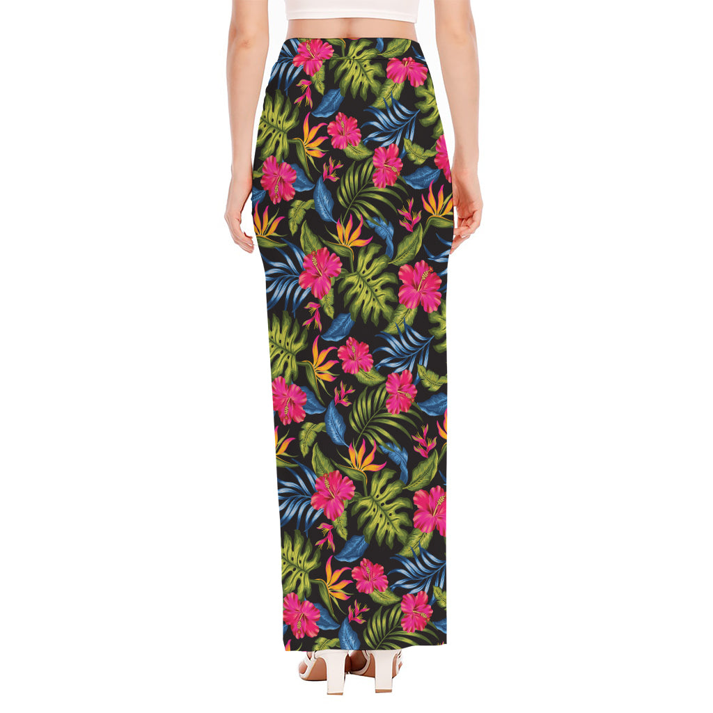 Tropical Bird Of Paradise Pattern Print High Slit Maxi Skirt