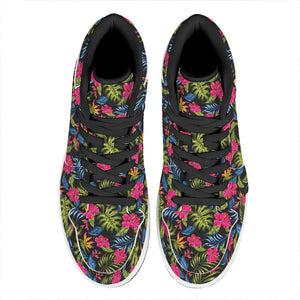 Tropical Bird Of Paradise Pattern Print High Top Leather Sneakers