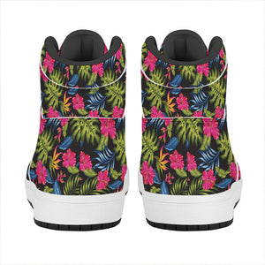 Tropical Bird Of Paradise Pattern Print High Top Leather Sneakers