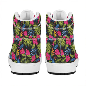 Tropical Bird Of Paradise Pattern Print High Top Leather Sneakers