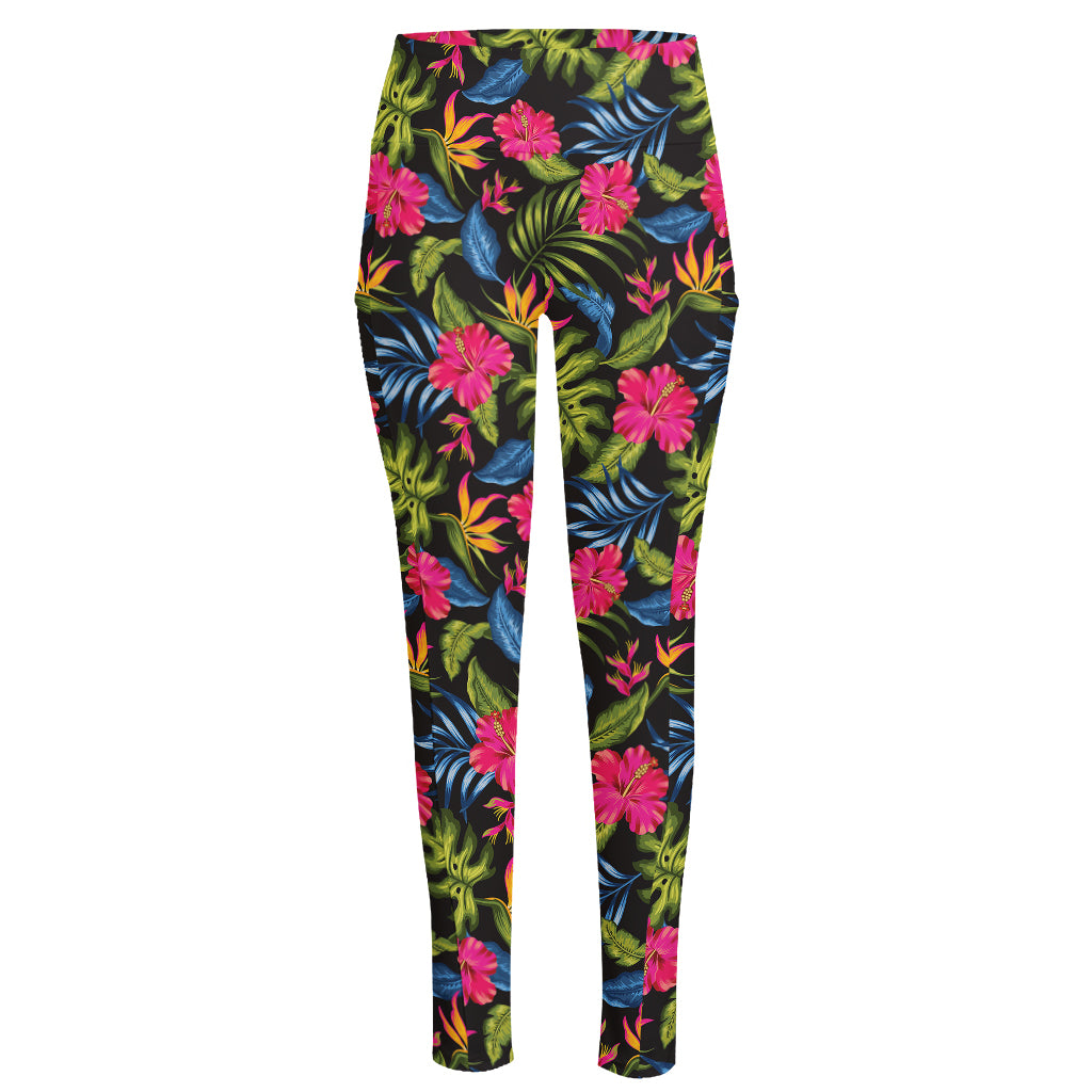 Tropical Bird Of Paradise Pattern Print High-Waisted Pocket Leggings