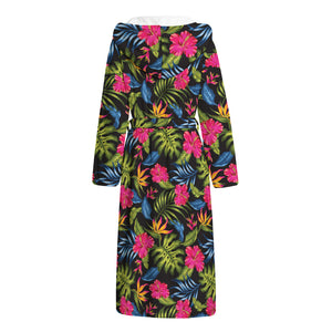 Tropical Bird Of Paradise Pattern Print Hooded Bathrobe