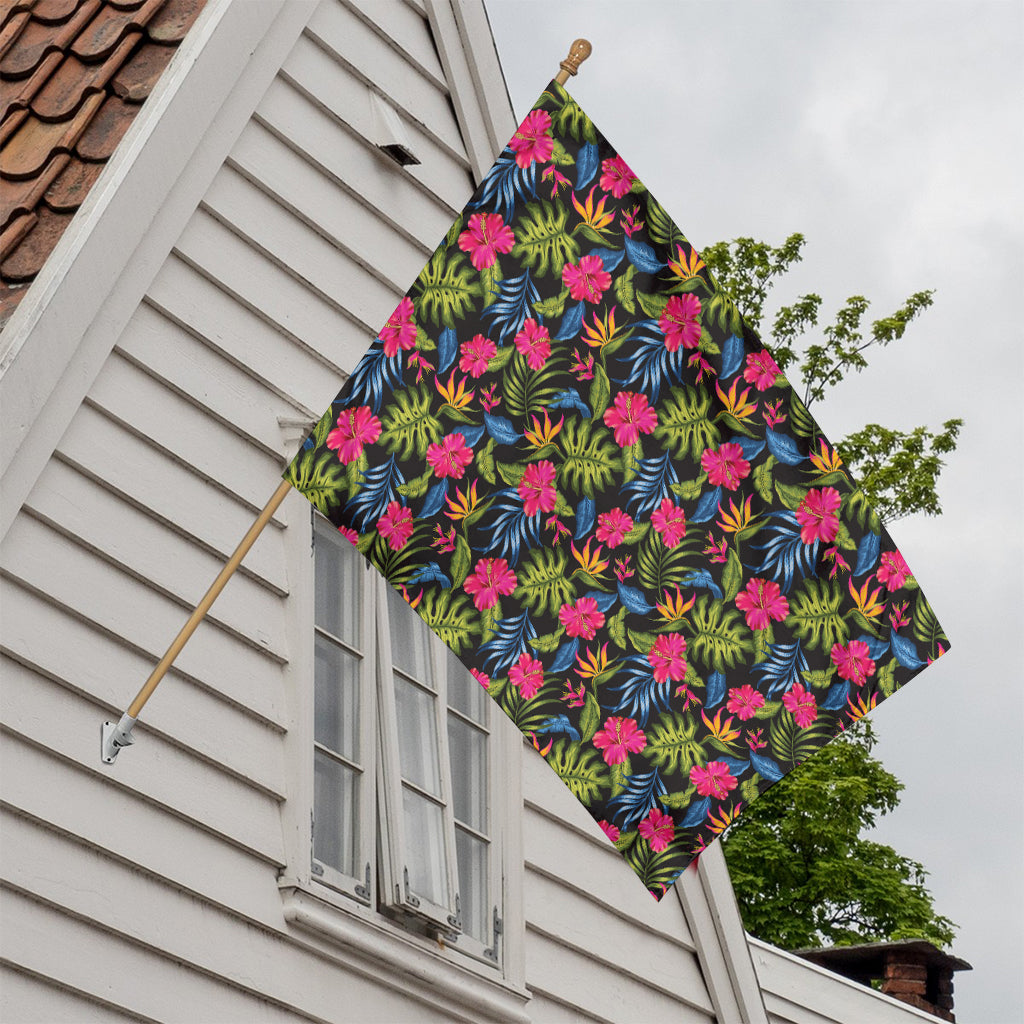 Tropical Bird Of Paradise Pattern Print House Flag