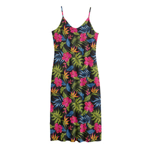 Tropical Bird Of Paradise Pattern Print Jersey Midi Cami Dress