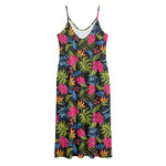 Tropical Bird Of Paradise Pattern Print Jersey Midi Cami Dress