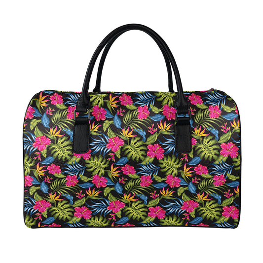 Tropical Bird Of Paradise Pattern Print Leather Duffle Bag