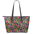 Tropical Bird Of Paradise Pattern Print Leather Tote Bag With Zipper