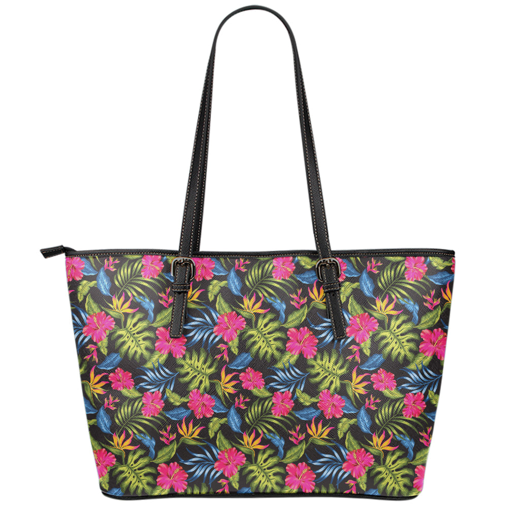 Tropical Bird Of Paradise Pattern Print Leather Tote Bag