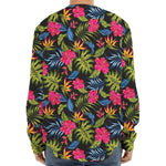 Tropical Bird Of Paradise Pattern Print Long Sleeve Baseball Jersey