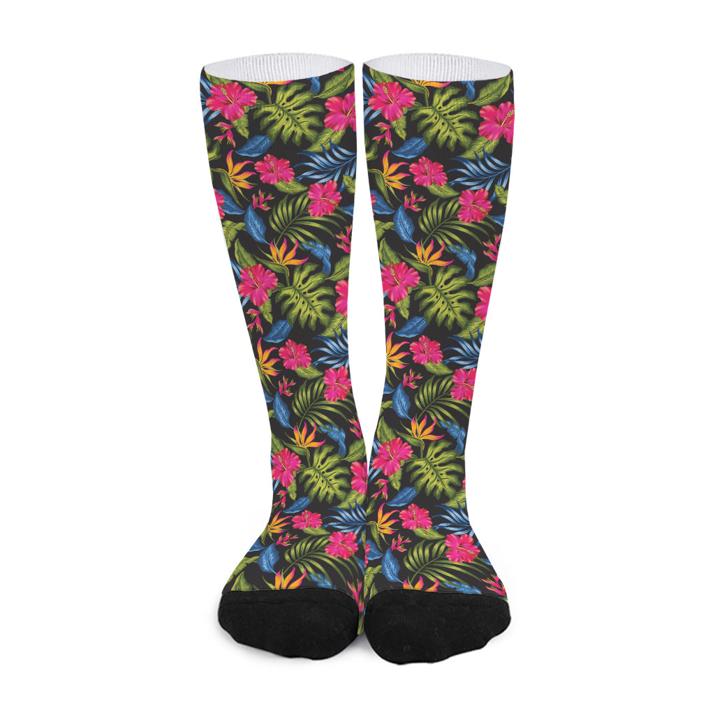 Tropical Bird Of Paradise Pattern Print Long Socks