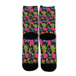 Tropical Bird Of Paradise Pattern Print Long Socks