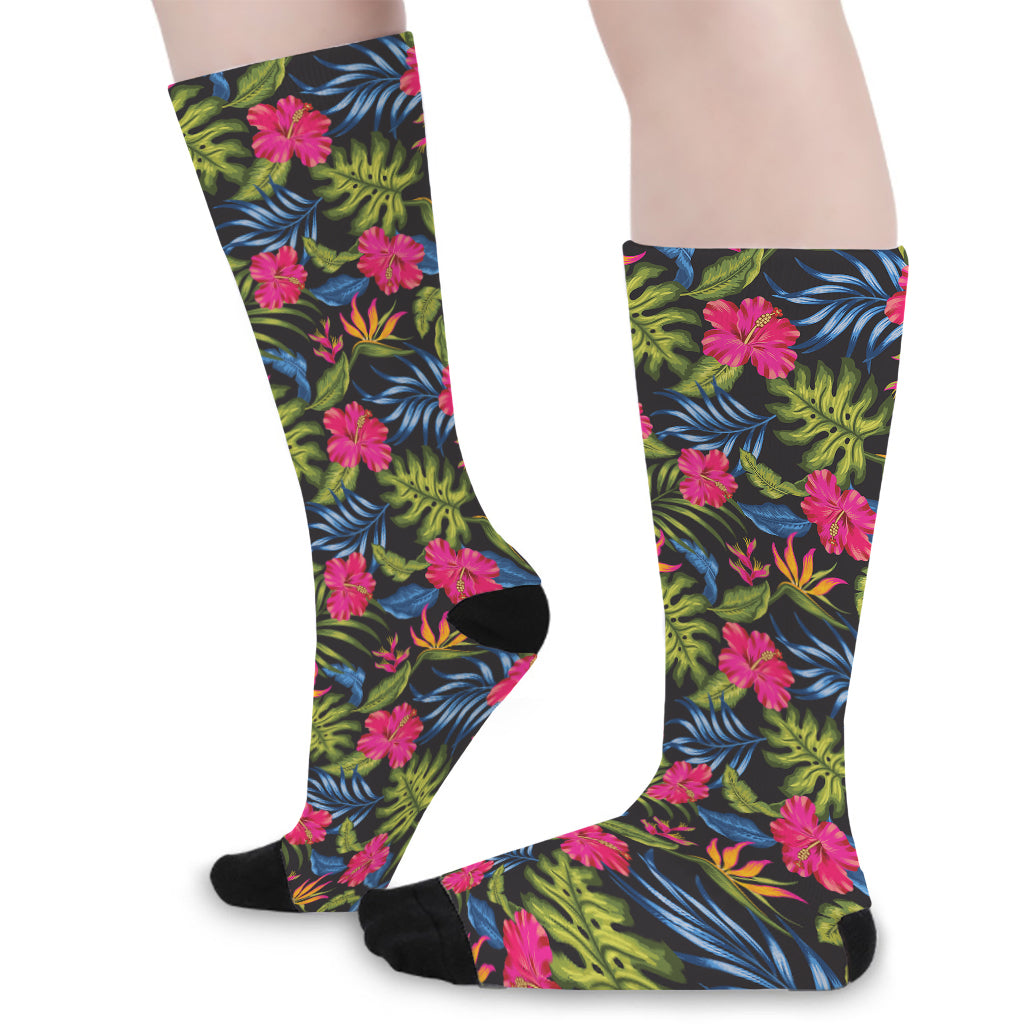 Tropical Bird Of Paradise Pattern Print Long Socks