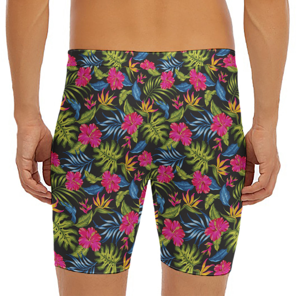 Tropical Bird Of Paradise Pattern Print Men's Long Boxer Briefs