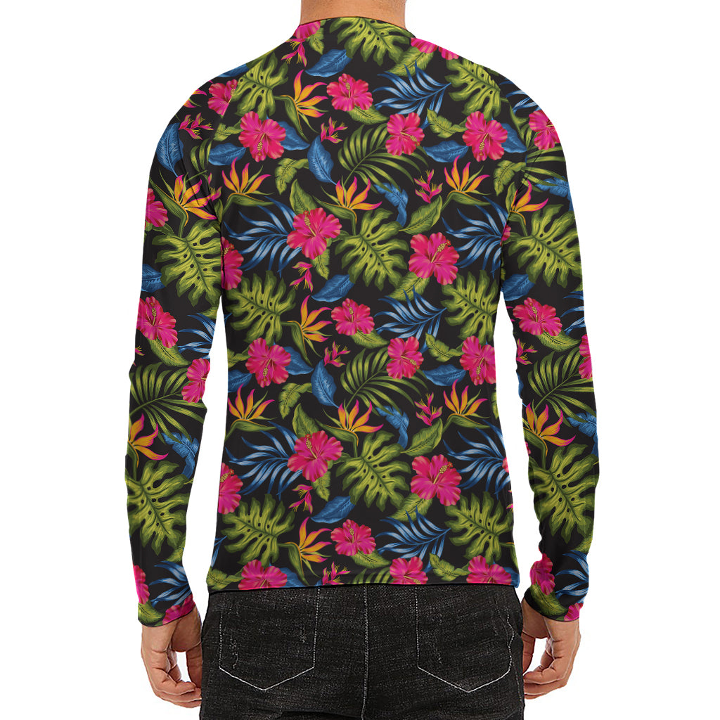 Tropical Bird Of Paradise Pattern Print Men's Long Sleeve Rash Guard