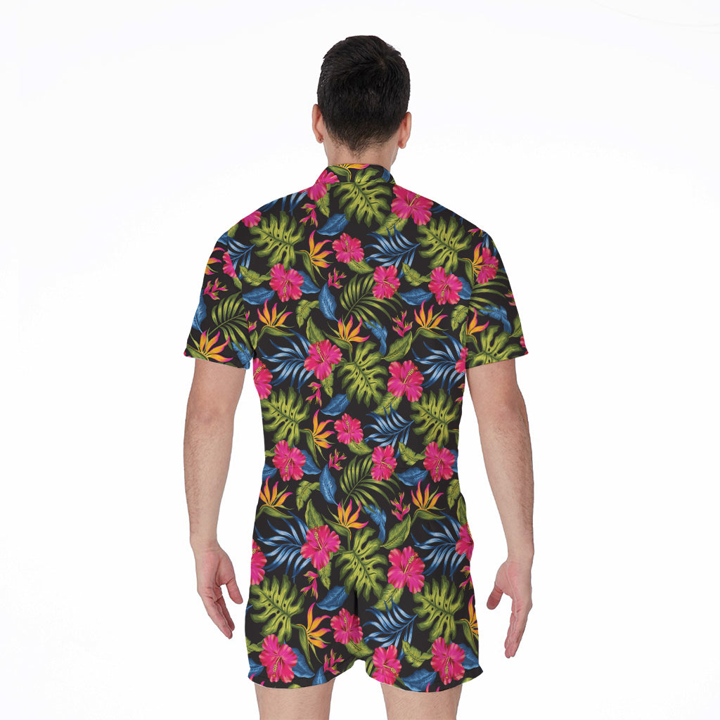 Tropical Bird Of Paradise Pattern Print Men's Rompers