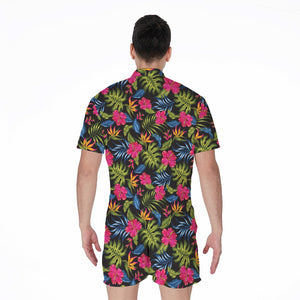 Tropical Bird Of Paradise Pattern Print Men's Rompers