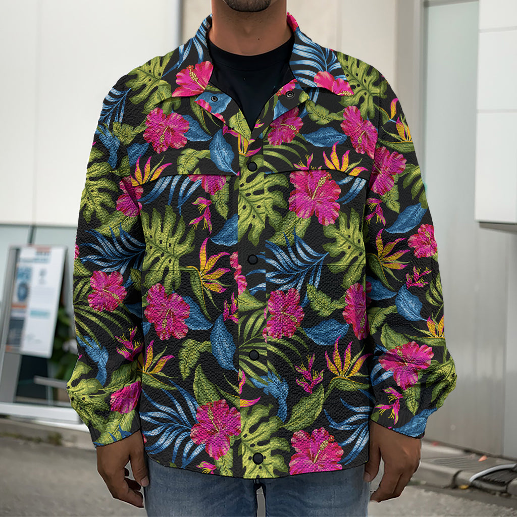 Tropical Bird Of Paradise Pattern Print Men's Shirt Jacket