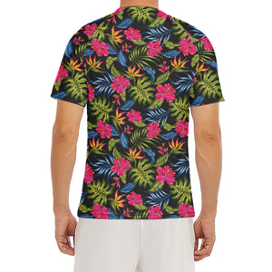 Tropical Bird Of Paradise Pattern Print Men's Short Sleeve Rash Guard