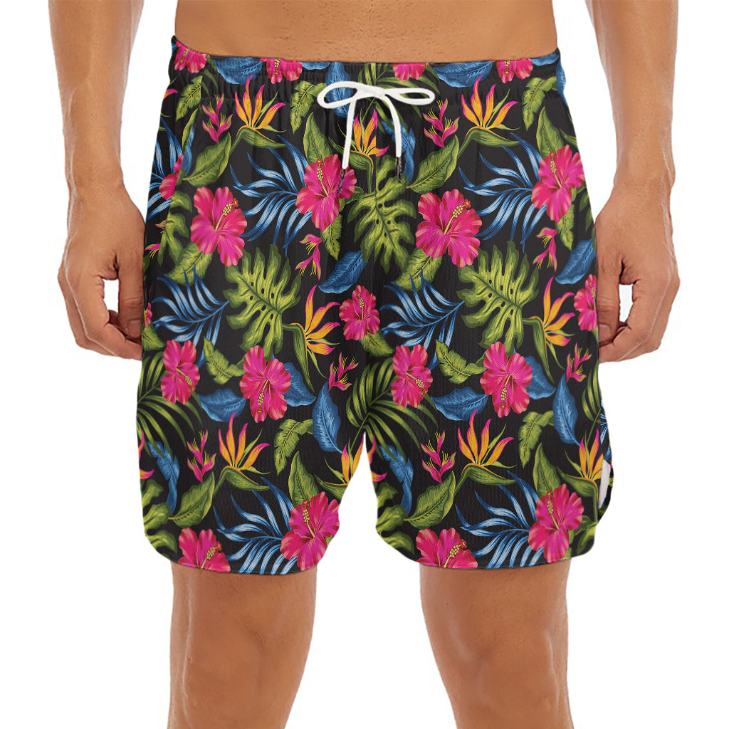 Tropical Bird Of Paradise Pattern Print Men's Split Running Shorts