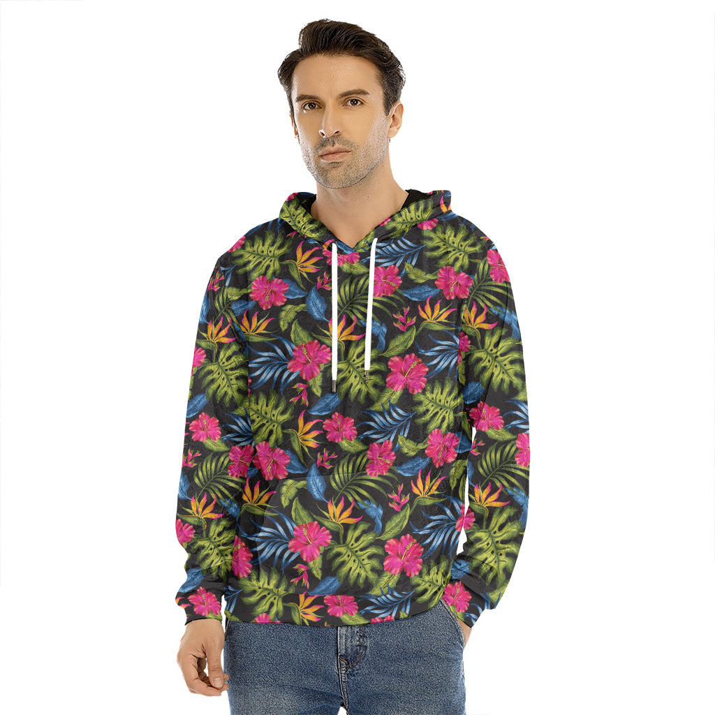 Tropical Bird Of Paradise Pattern Print Men's Velvet Pullover Hoodie