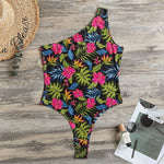 Tropical Bird Of Paradise Pattern Print One Shoulder Bodysuit