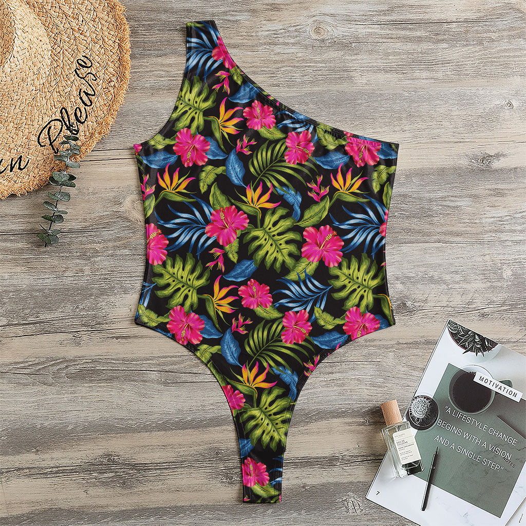 Tropical Bird Of Paradise Pattern Print One Shoulder Bodysuit