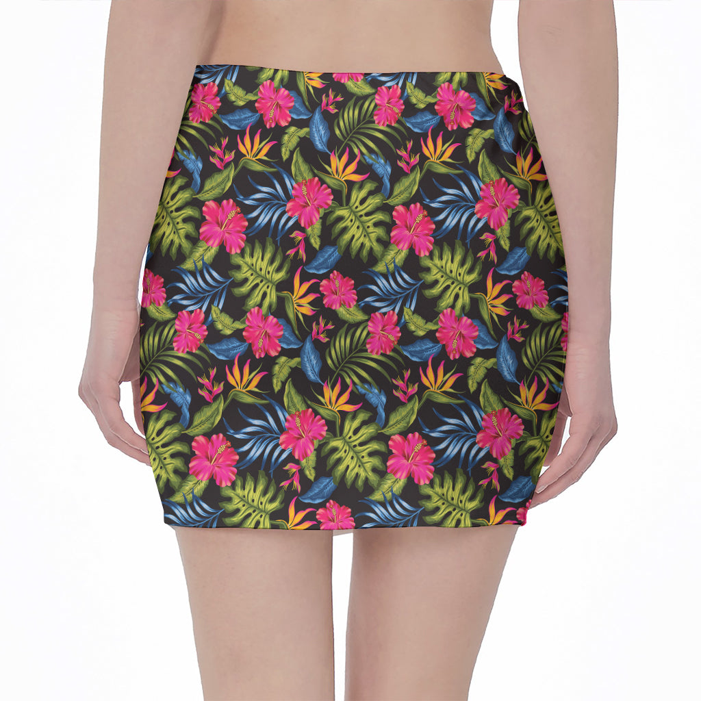 Tropical Bird Of Paradise Pattern Print Pencil Mini Skirt