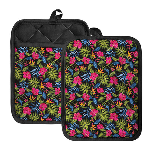 Tropical Bird Of Paradise Pattern Print Pot Holders With Pocket