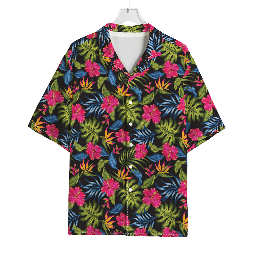 Tropical Bird Of Paradise Pattern Print Rayon Hawaiian Shirt