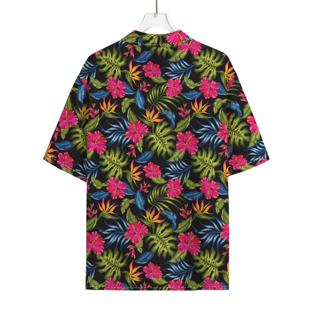 Tropical Bird Of Paradise Pattern Print Rayon Hawaiian Shirt