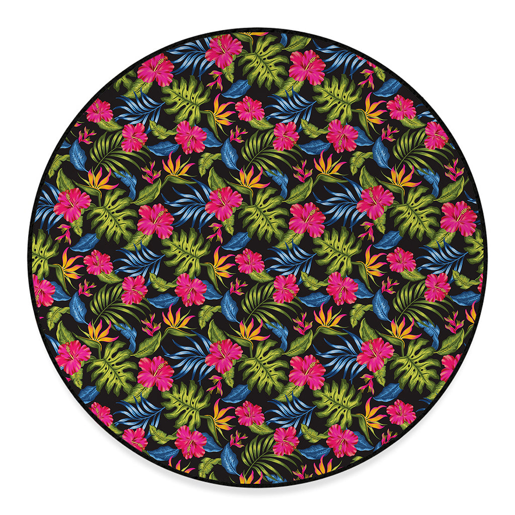 Tropical Bird Of Paradise Pattern Print Round Floor Mat
