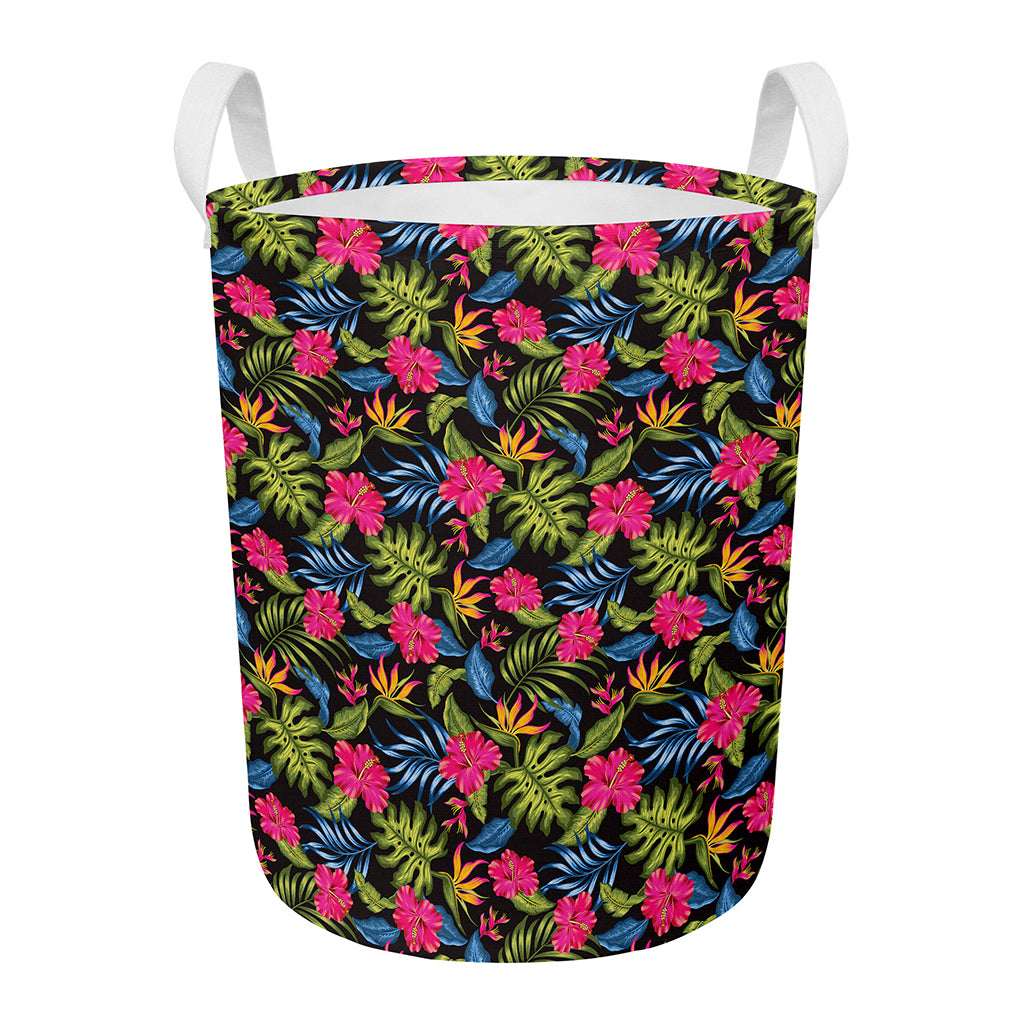Tropical Bird Of Paradise Pattern Print Round Laundry Basket