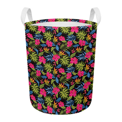 Tropical Bird Of Paradise Pattern Print Round Laundry Basket