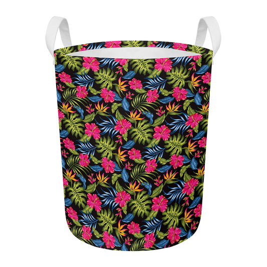 Tropical Bird Of Paradise Pattern Print Round Laundry Basket