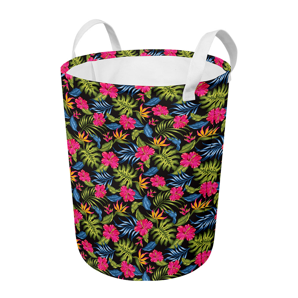 Tropical Bird Of Paradise Pattern Print Round Laundry Basket