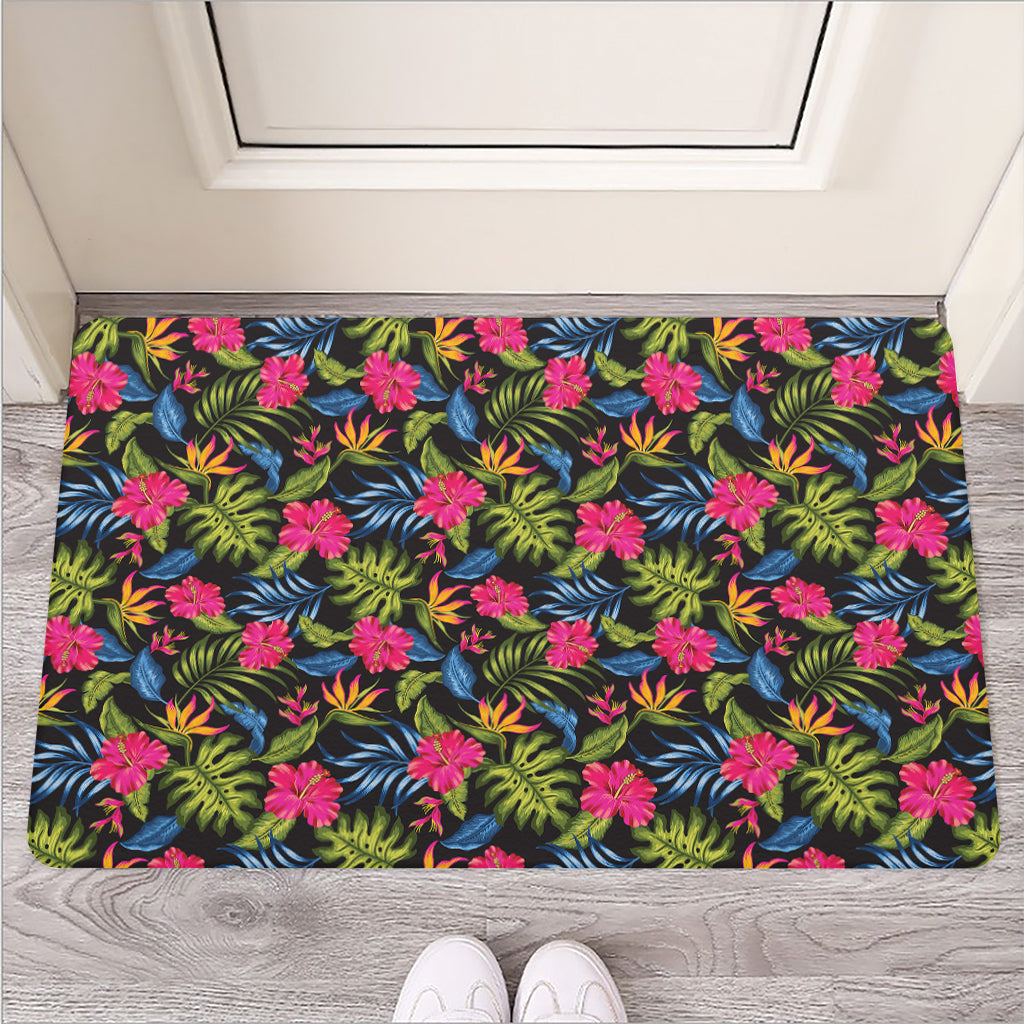 Tropical Bird Of Paradise Pattern Print Rubber Doormat