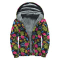 Tropical Bird Of Paradise Pattern Print Sherpa Lined Zip Up Hoodie