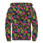 Tropical Bird Of Paradise Pattern Print Sherpa Lined Zip Up Hoodie