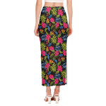 Tropical Bird Of Paradise Pattern Print Side Slit Maxi Skirt