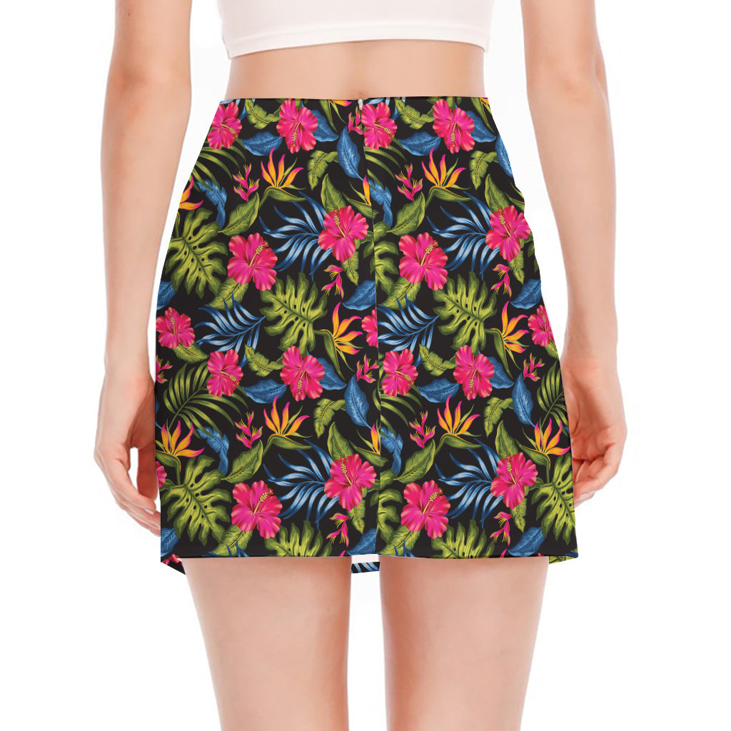 Tropical Bird Of Paradise Pattern Print Side Slit Mini Skirt