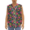 Tropical Bird Of Paradise Pattern Print Sleeveless Baseball Jersey