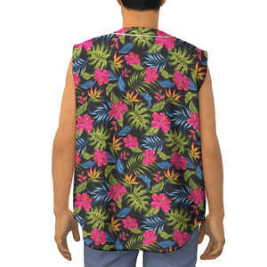 Tropical Bird Of Paradise Pattern Print Sleeveless Baseball Jersey