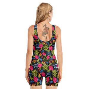 Tropical Bird Of Paradise Pattern Print Sleeveless One Piece Swimsuit