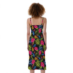 Tropical Bird Of Paradise Pattern Print Slim Fit Midi Cami Dress