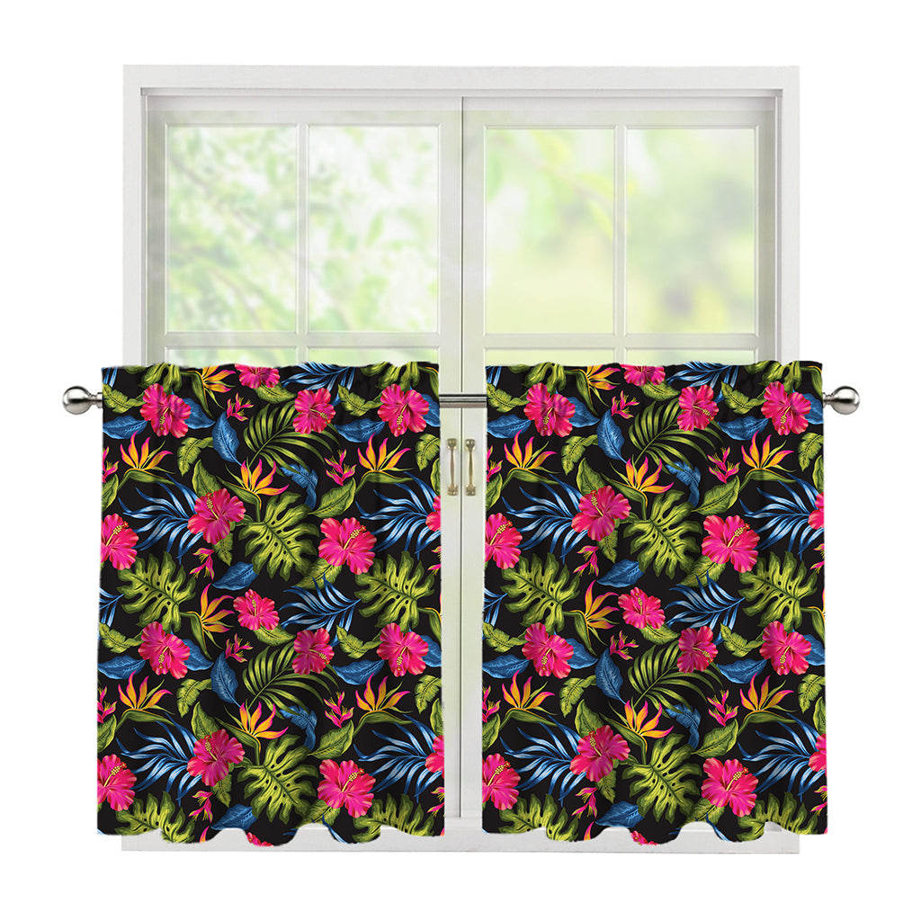 Tropical Bird Of Paradise Pattern Print Tier Curtains