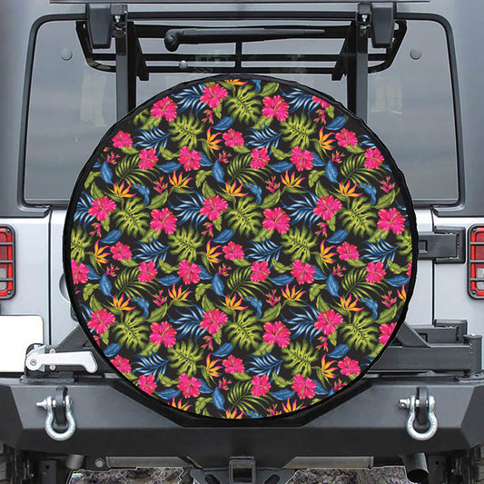 Tropical Bird Of Paradise Pattern Print Tire Cover