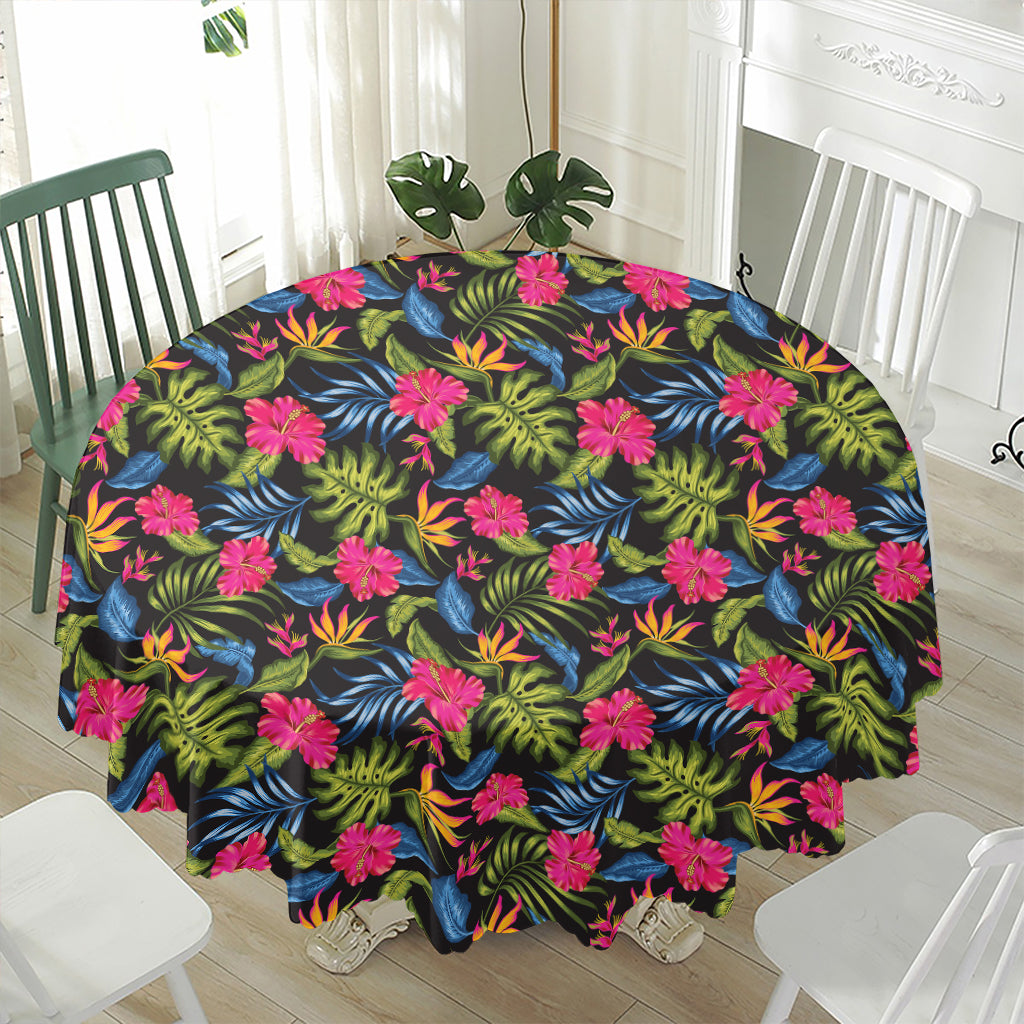 Tropical Bird Of Paradise Pattern Print Waterproof Round Tablecloth